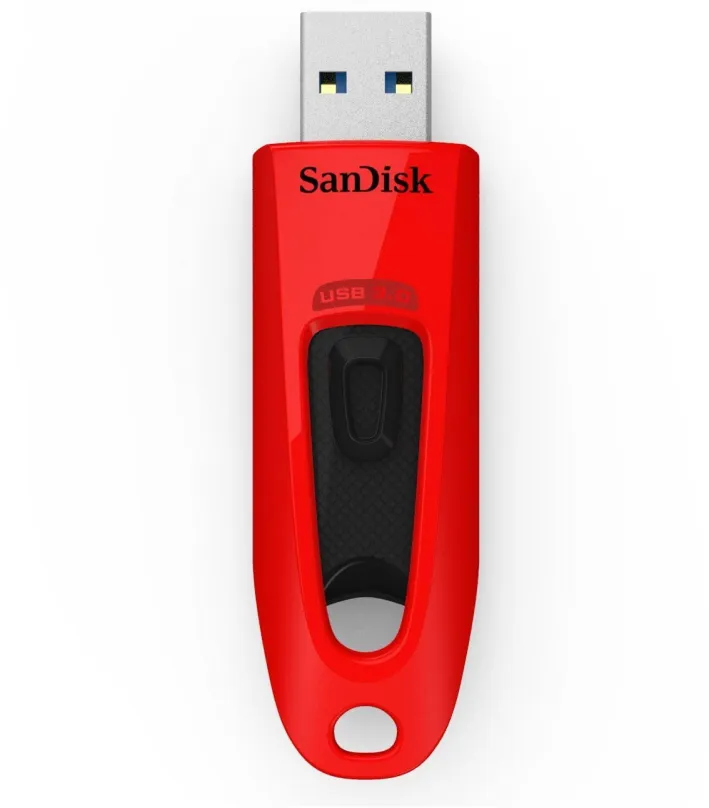 Flash disk SanDisk Ultra červený, USB 3.2 Gen 1 (USB 3.0), USB-A, kapacita 64 GB, rýľ