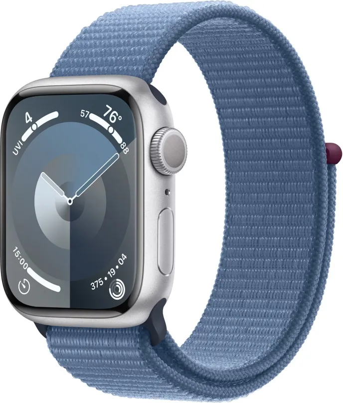 Chytré hodinky Apple Watch Series 9 41mm Strieborný hliník s ľadovo modrým prevliekacím športovým remienkom
