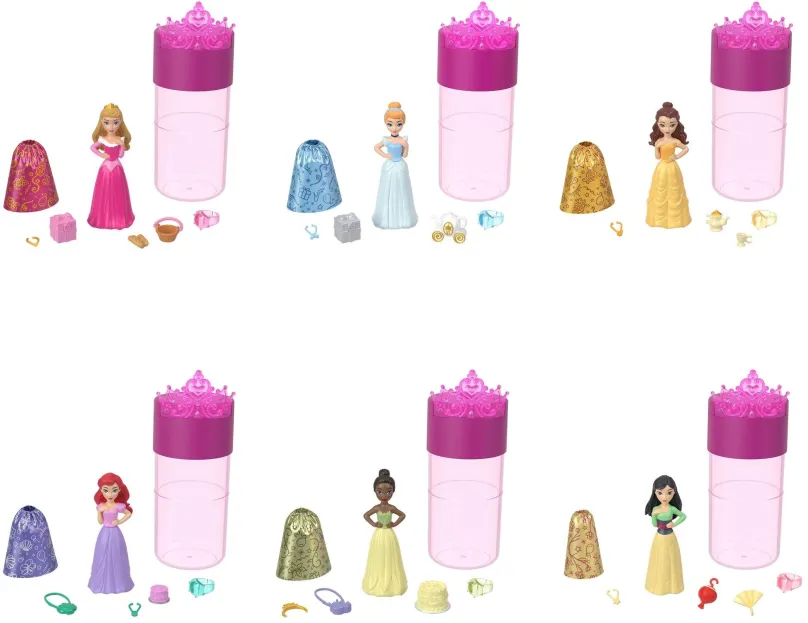 Bábika Disney Princess Color Reveal - kráľovská malá bábika na večierku 1ks