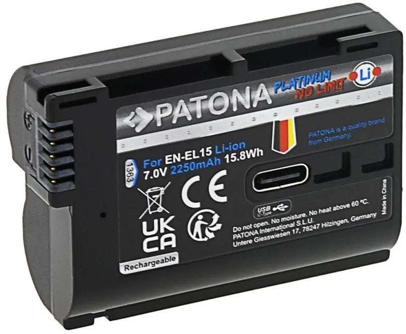 Batéria pre fotoaparát PATONA batéria pre Nikon EN-EL15C 2250mAh Li-Ion Platinum USB-C nabíjanie
