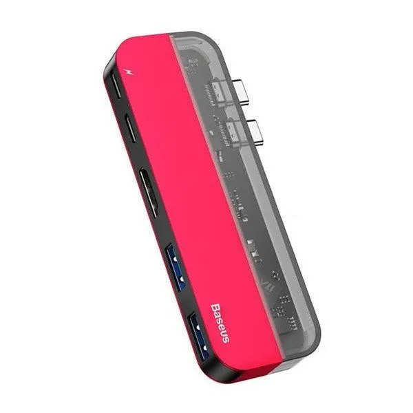 Replikátor portov Baseus Transparent Series Dual USB-C Multifunctional HUB Adapter, Red
