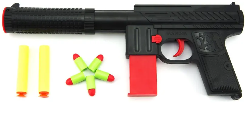 Detská pištoľ Teddies Pištoľ na penové náboje 2ks + špuntovka 5ks