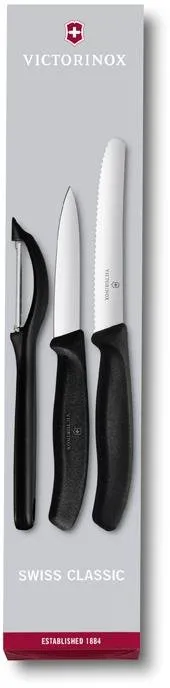 Sada nožov Victorinox sada 2ks nožov a škrabka Swiss Classic plast čierny