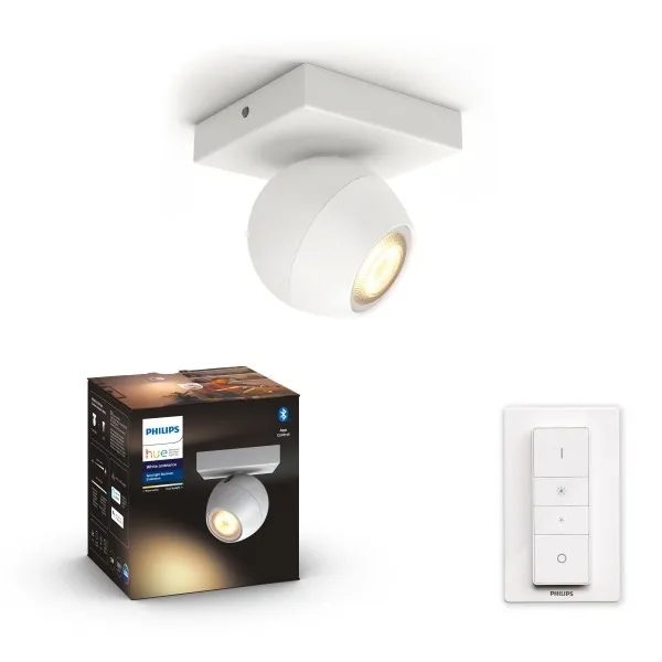 Philips Hue 8719514339224 nástenné či stropné bodové svietidlo Buckram 1x5W | GU10 | 350lm | 2200-6500K - White Ambiance, Bluetooth, diaľkové ovládanie, stmievateľné, biela