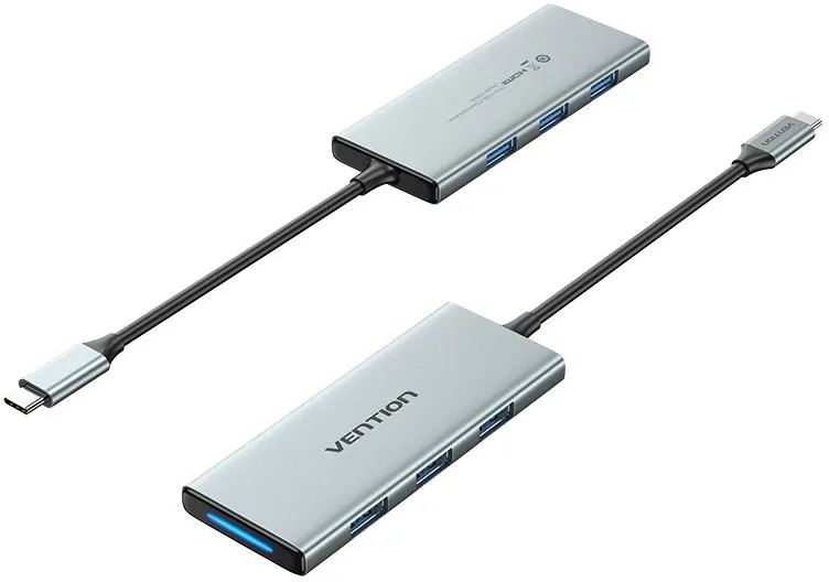 Replikátor portov Vention 7-in-1 USB-C na HDMI/USB 3.0x3/SD/TF/PD Docking Station 0.15M Gray Aluminum Alloy Type (Slim