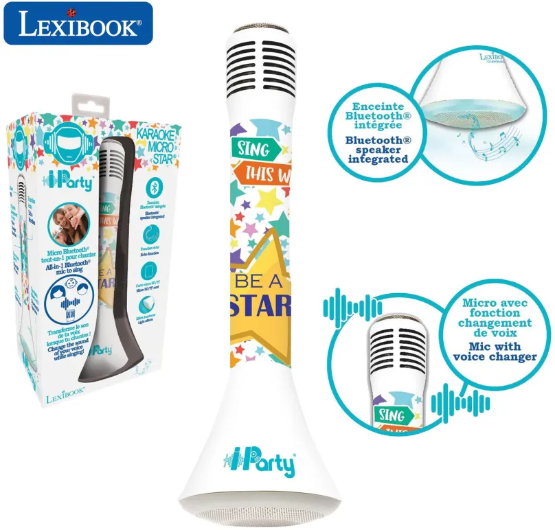 Detský mikrofón Lexibook Bezdrôtový karaoke mikrofón iParty so vstavaným reproduktorom a svetelnými efektmi