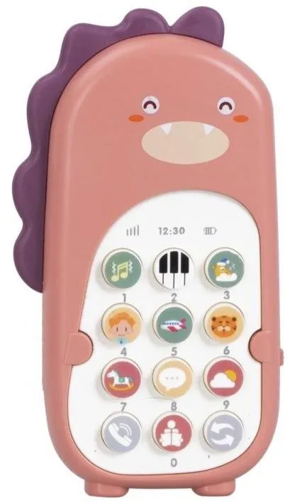 Interaktívna hračka eliNeli Detský telefón dinosaurus, ružový