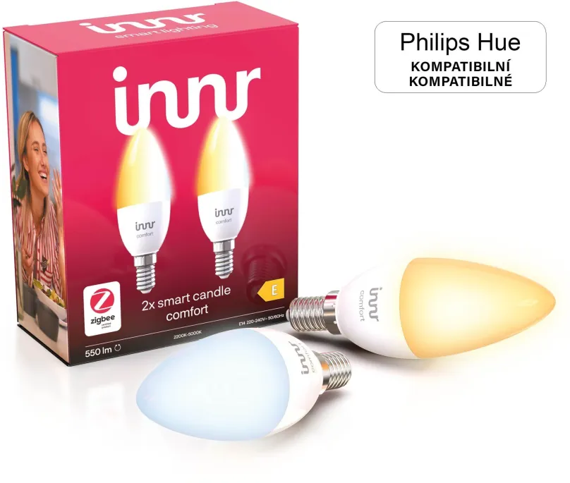 LED žiarovka Innr Chytrá LED žiarovka E14 Comfort, tvar sviece, 2ks