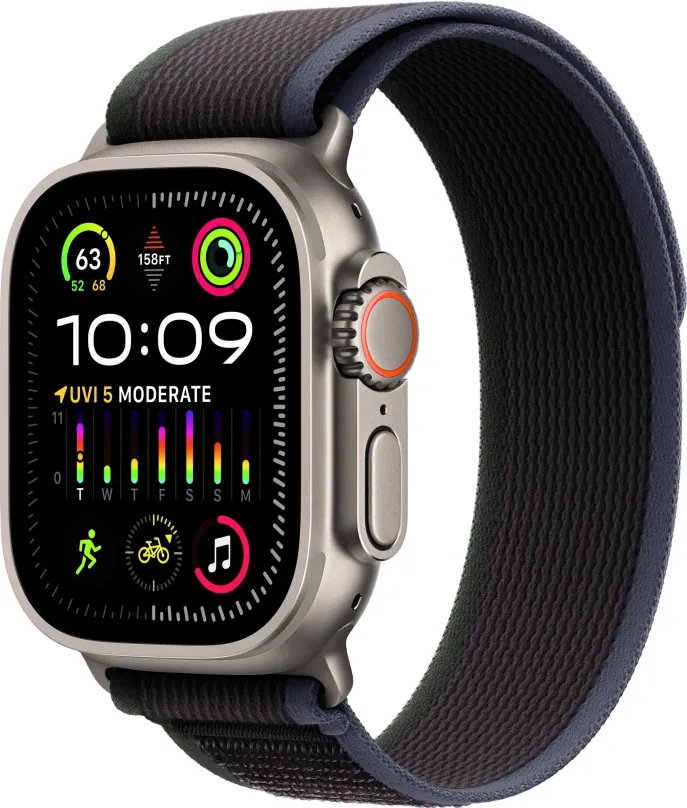 Chytré hodinky Apple Watch Ultra 2 49mm titánové púzdro s čierno-modrým trailovým ťahom - S/M