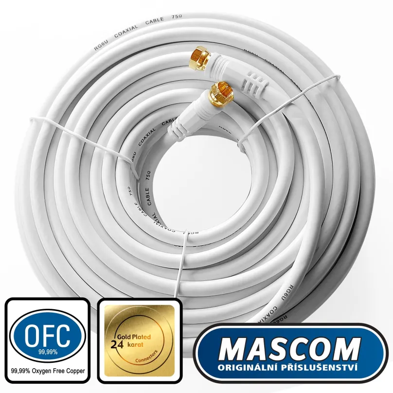 Koaxiálny kábel Mascom satelitný kábel 7676-200W, konektory F 20m