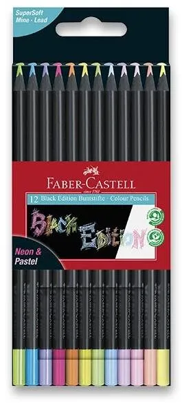 Pastelky FABER-CASTELL Black Edition Neon/Pastel, 12 farieb