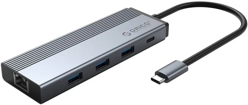 Replikátor portov ORICO 5-in-1 USB-C Hub, 3x USB 3.0, 1x RJ45, 1x USB-C, PD 100W, hliník