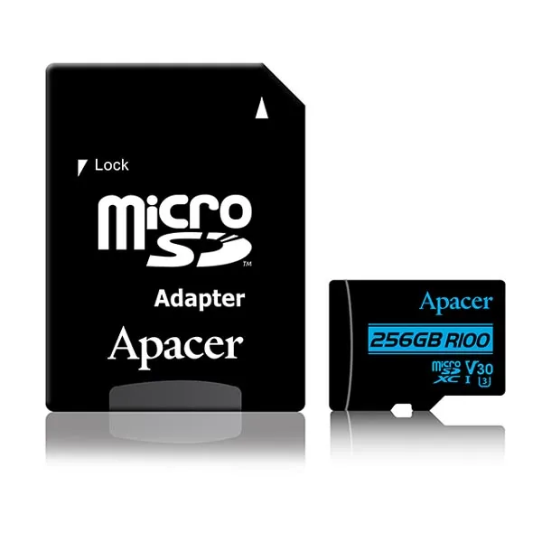 Apacer pamäťová karta Secure Digital Card V30, 256 GB, micro SDXC, AP256GMCSX10U7-R, UHS-I U3 (Class 10) V30, s adaptérom