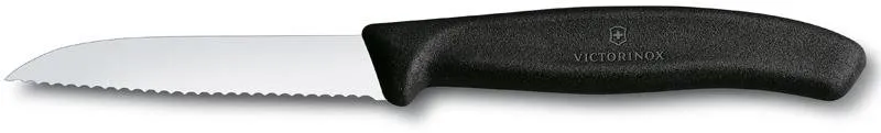 Kuchynský nôž Victorinox nôž na zeleninu so zaoblenou špičkou a vlnkovaným ostrím 8 cm čierny