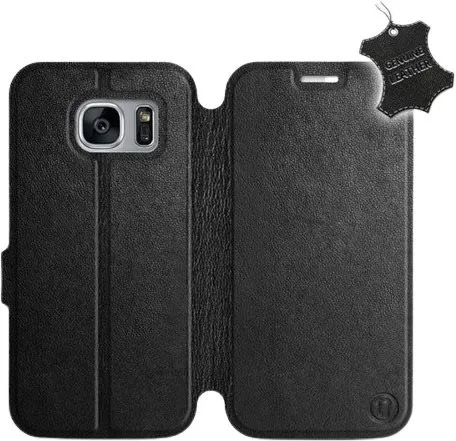 Kryt na mobil Flip púzdro na mobil Samsung Galaxy S7 Edge - Čierne - kožené - Black Leather