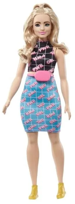 Bábika Barbie Modelka - Čierno-Modré Šaty S Ľadvinkou