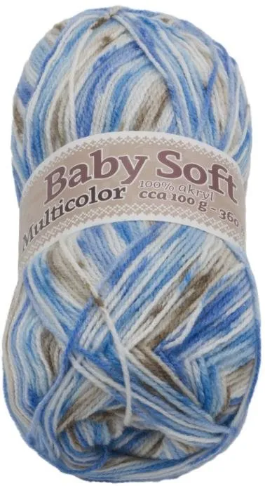 Priadza Baby soft multicolor 100g - 604 biela, modrá, hnedá
