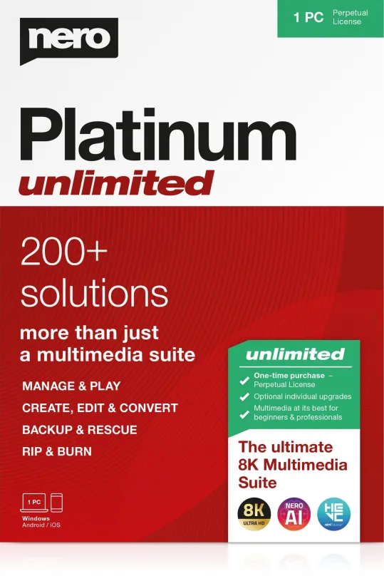 Napaľovací softvér Nero Platinum Unlimited 7v1, CZ (elektronická licencia)