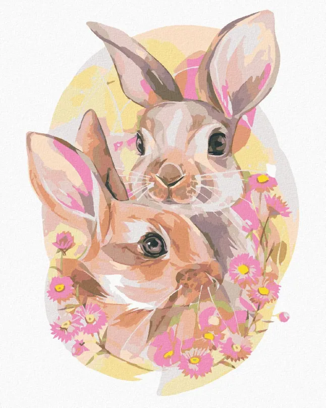 Maľovanie podľa čísel Zamilovaný pár králikov, 40x50 cm, bez rámu a bez vypnutia plátna