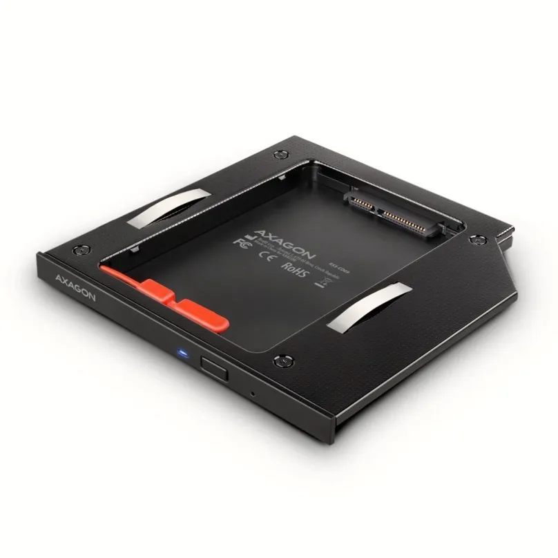 Rámček na HDD AXAGON RSS-CD09, ALU caddy pre 2.5" SSD/HDD do 9.5 mm laptop DVD slot, screwless. LED