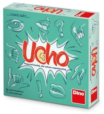 Párty hra Dino Ucho, pre 4–12 hráčov, vhodné od 12 rokov, aspoň na 30 min hrania, česká lo
