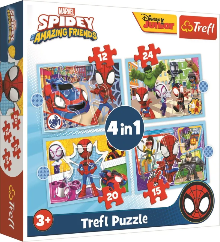 Puzzle Trefl Puzzle Spidey a jeho úžasní priatelia 4v1 (12,15,20,24 dielikov)