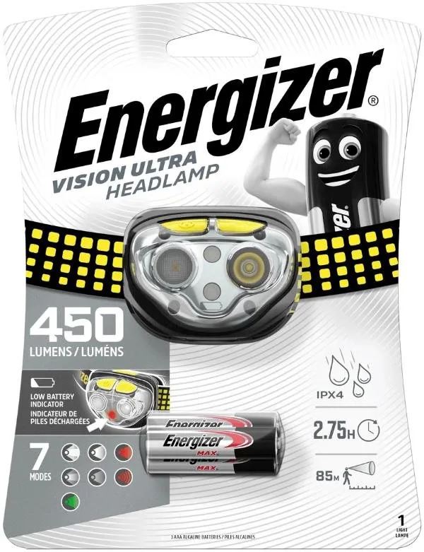 Čelovka Energizer Headlight Vision Ultra 450 lm, so svetelným výkonom 450 lm, dosvit 85 m,