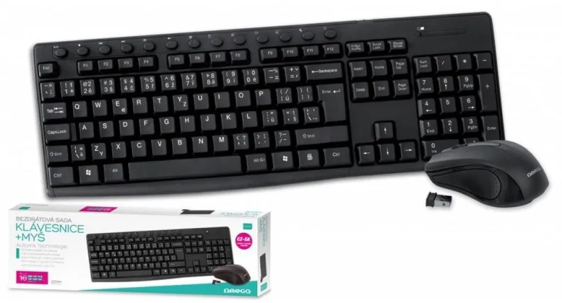 Set klávesnice a myši Omega OKM071BCZ, bezdrôtový, česká kancelárska klávesnica, nízkoprof