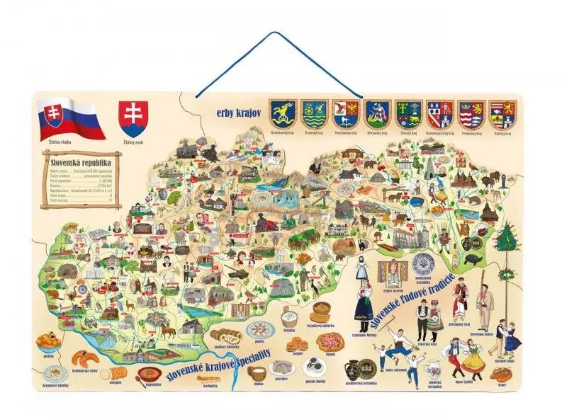 Mapa Woody Magnetická mapa Slovenska s obrázkami a spoločenská hra 3v1