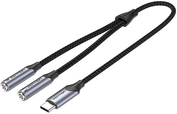 Redukcia Vention USB-C Male to TRS Audio & Mic Jack 0.3m Gray Aluminum Alloy Type