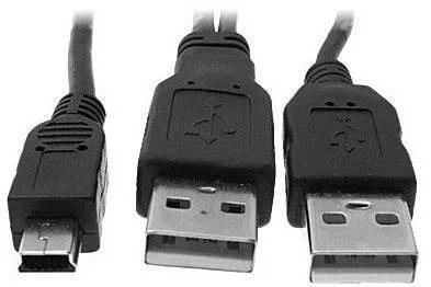 Dátový kábel OEM 2x USB A-> MINI 5-pin, Y napájací, 0.6m