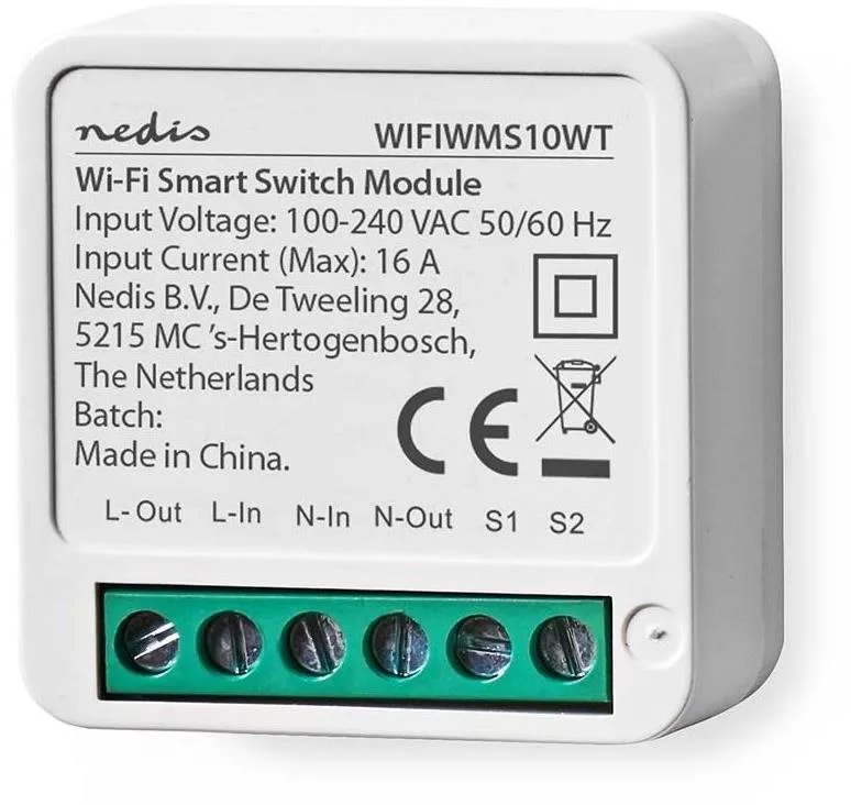 WiFi spínač NEDIS WIFIWMS10WT, pre osvetlenie, pripojenie: WiFi 2,4 GHz, napájanie do siet