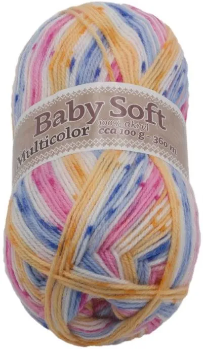 Priadza Baby soft multicolor 100g - 603 biela, modrá, žltá, ružová