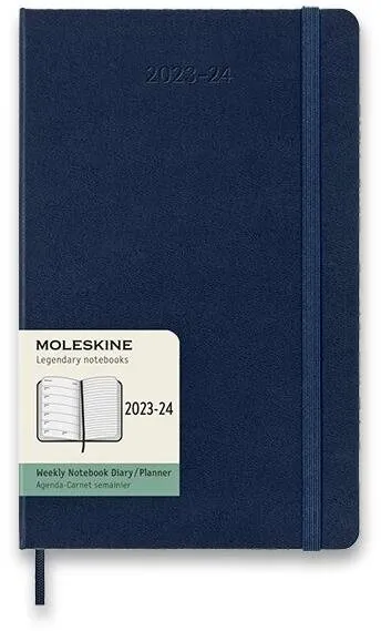 Týždenný diár Moleskine 2023-2024 L, tvrdé dosky, modrý