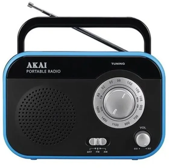 Rádio AKAI PR003A-410 BLACK, klasické, prenosné, AM a FM tuner, výkon 1 W, výstup 3,5 mm J