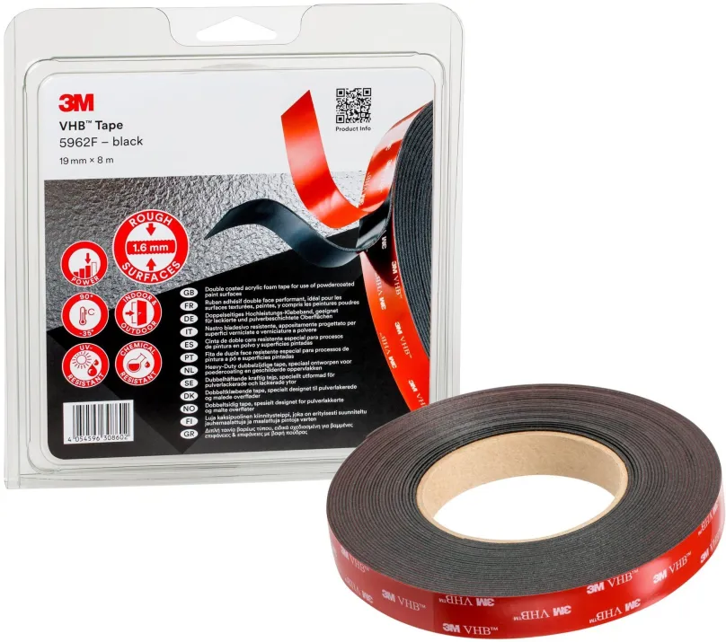 Lepiaca páska 3M™ VHB™ obojstranne silne lepiaca akrylová páska 5962F, šedočierna, 19 mm x 8 m