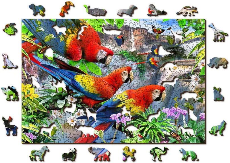 Puzzle Woden City Drevené puzzle Ostrov papagájov 2v1, 505 dielikov eko