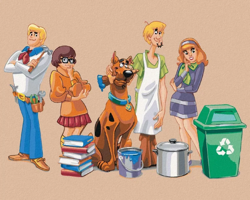 Maľovanie podľa čísel Záhady sro ako domáci majstri (Scooby Doo), 40x50 cm, vypnuté plátno na rám
