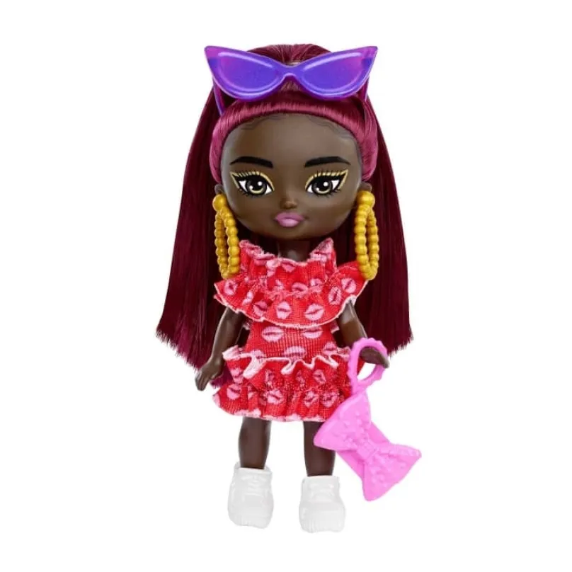 Mattel Barbie® Extra Mini minis! Černoška s bordovými vlasmi, HLN47