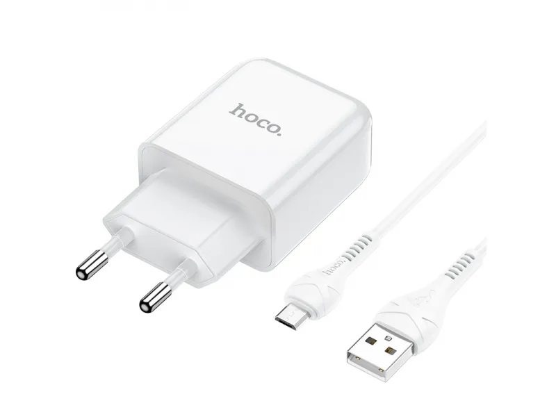 Hoco set adaptéra s USB portom as káblom Micro USB 1m N2 Vigour biela