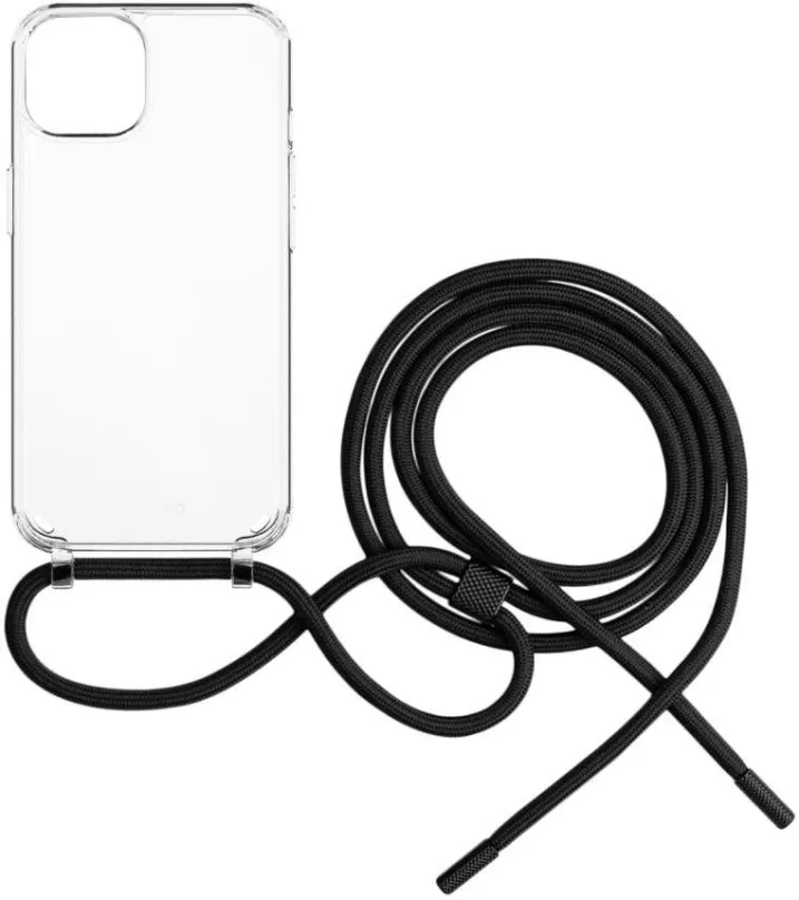 Kryt na mobil FIXED Pure Neck AntiUV s čiernou šnúrkou na krk pre Apple iPhone 15 Plus