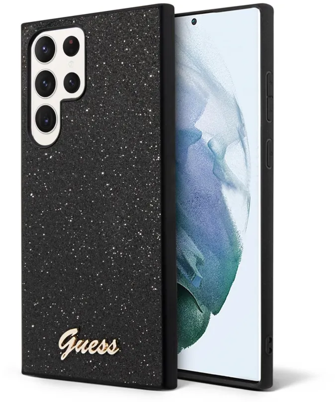 Kryt pre mobil Guess PC/TPU Glitter Flakes Metal Logo Zadný Kryt pre Samsung Galaxy S23 Ultra Black