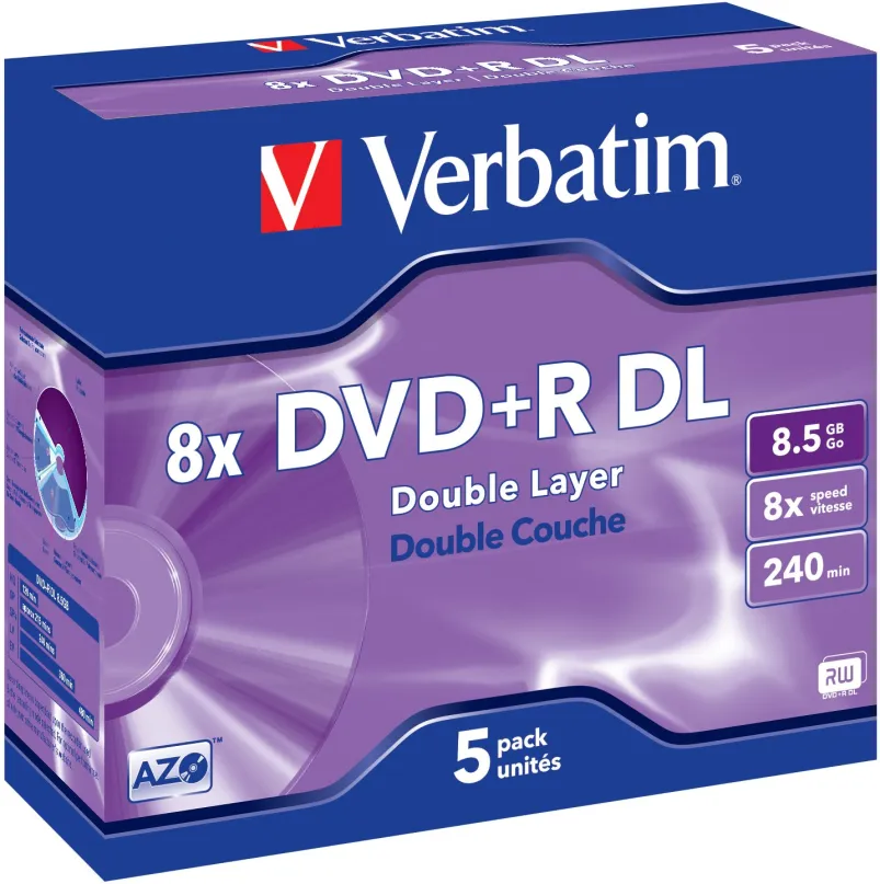 Médiá VERBATIM DVD+R DL AZO 8,5 GB, 8x, šperk case 5 ks