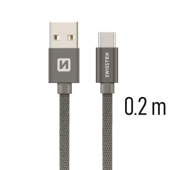 Dátový kábel Swissten textilný dátový kábel USB-C 0.2m šedý