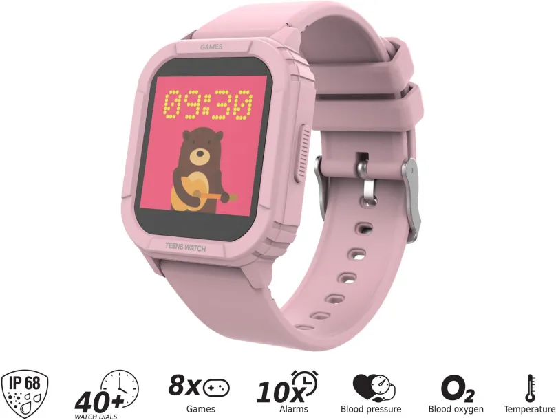 Chytré hodinky iGET KID F10 Pink, detské s ovládaním v češtine, meranie tepu, monitoring s