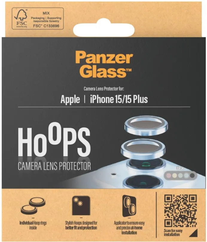 Ochranné sklo PanzerGlass HoOps Apple iPhone 15/15 Plus - ochranné krúžky pre šošovky fotoaparátu - modrý hliník