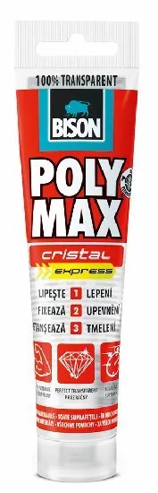 Lepidlo BISON POLY MAX crystal express 115 g, montážne, zaistí pružný typ spoja, univerzá