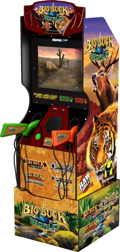 Arkádový automat Arcade1up Big Buck World, v retro prevedení, má 4 predinštalované hry, je