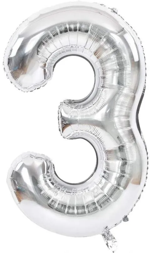 Balóniky Atomia fóliový balón narodeninové číslo 3, strieborný 46 cm