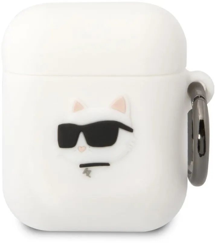 Puzdro na slúchadlá Karl Lagerfeld 3D Logo NFT Choupette Head Silikónové Puzdro pre Airpods 1/2 White